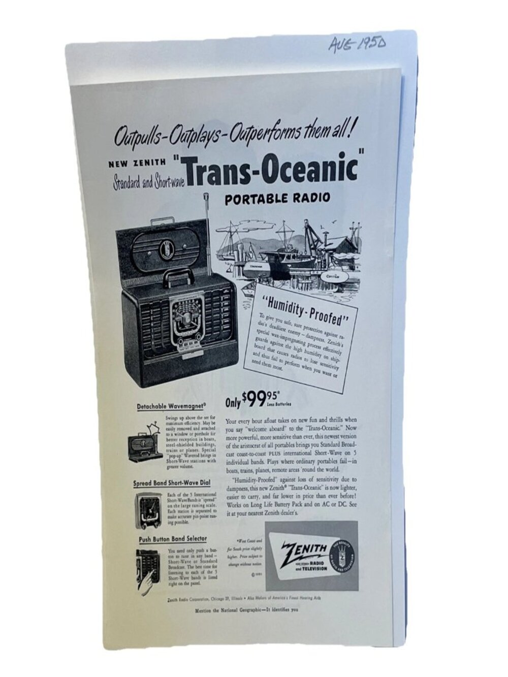 1950 Zenith Trans-Oceanic Portable Radio Vintage Magazine Print Ad Shortwave Art